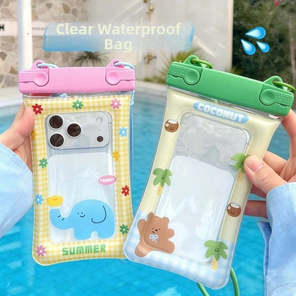 Dry Bag Waterproof - กระเป๋าใส่โทรศัพท์กันน้ำแบบปรับสายได้ น้ำหนักเบา พิมพ์ลายการ์ตูนสัตว์ กระเป๋าสะพายข้างแบบแห้ง สีพื้น ABS