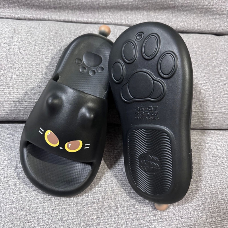 Water Shoes - รองเท้าแตะสไลด์ลายอุ้งเท้าแมว 3D สีดำน่ารักสำหรับผู้หญิง ทำจากวัสดุ EVA นุ่ม