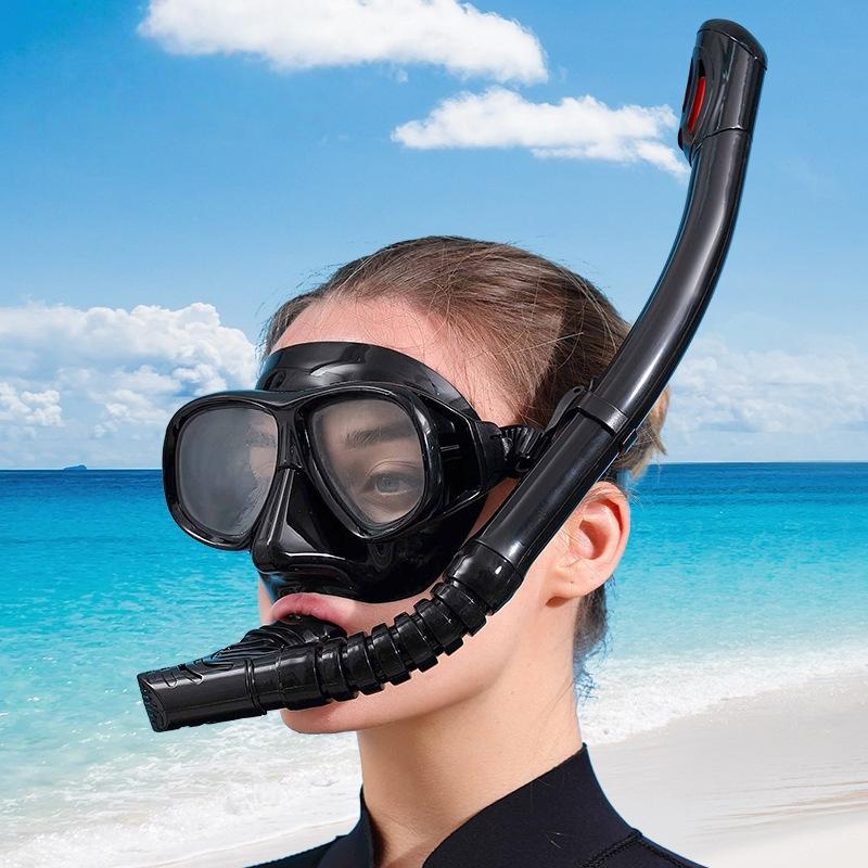 Snorkel Set - 1 ชิ้นชุดหน้ากากดำน้ำแบบสน็อกเกิลกระจกนิรภัยป้องกันฝ้าป้องกันการรั่วซึมสำหรับดำน้ำตื้นชายฝั่งฟรีไดวิ่ง